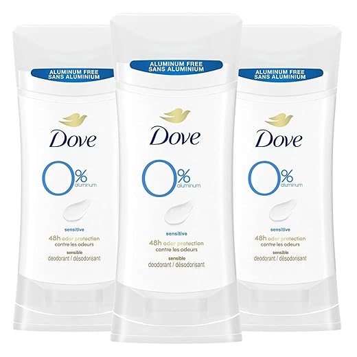 Dove 0% Aluminum Deodorant For Odor Protection Sensitive Deodorant Stick Provides 24-Hour Protection, 2.6 Ounce (Pack of 3)