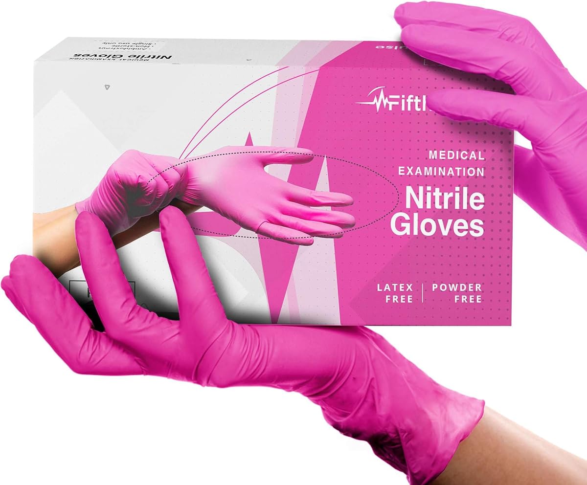 FifthPulse Fuchsia Hot Pink Nitrile Disposable Gloves -3 Mil Medical Exam Nitrile Gloves -Powder and Latex Free