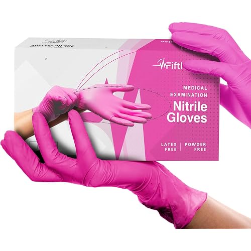 FifthPulse Fuchsia Hot Pink Nitrile Disposable Gloves -3 Mil Medical Exam Nitrile Gloves -Powder and Latex Free