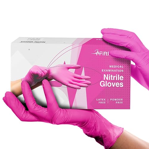 FifthPulse Fuchsia Hot Pink Nitrile Disposable Gloves -3 Mil Medical Exam Nitrile Gloves -Powder and Latex Free