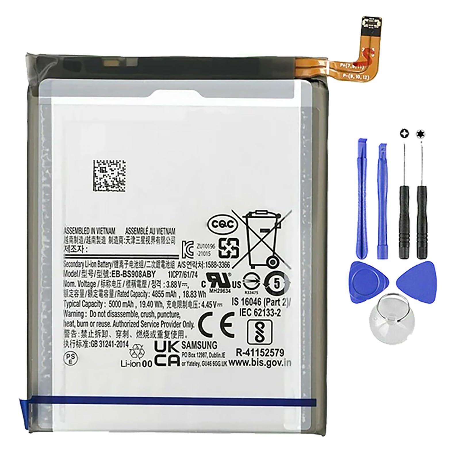 BATTERIA COMPATIBILE PER SAMSUNG GALAXY S22 ULTRA EB-BS908ABY 5000MAH SM-S908 NUOVA CON KIT CACCIAVITI