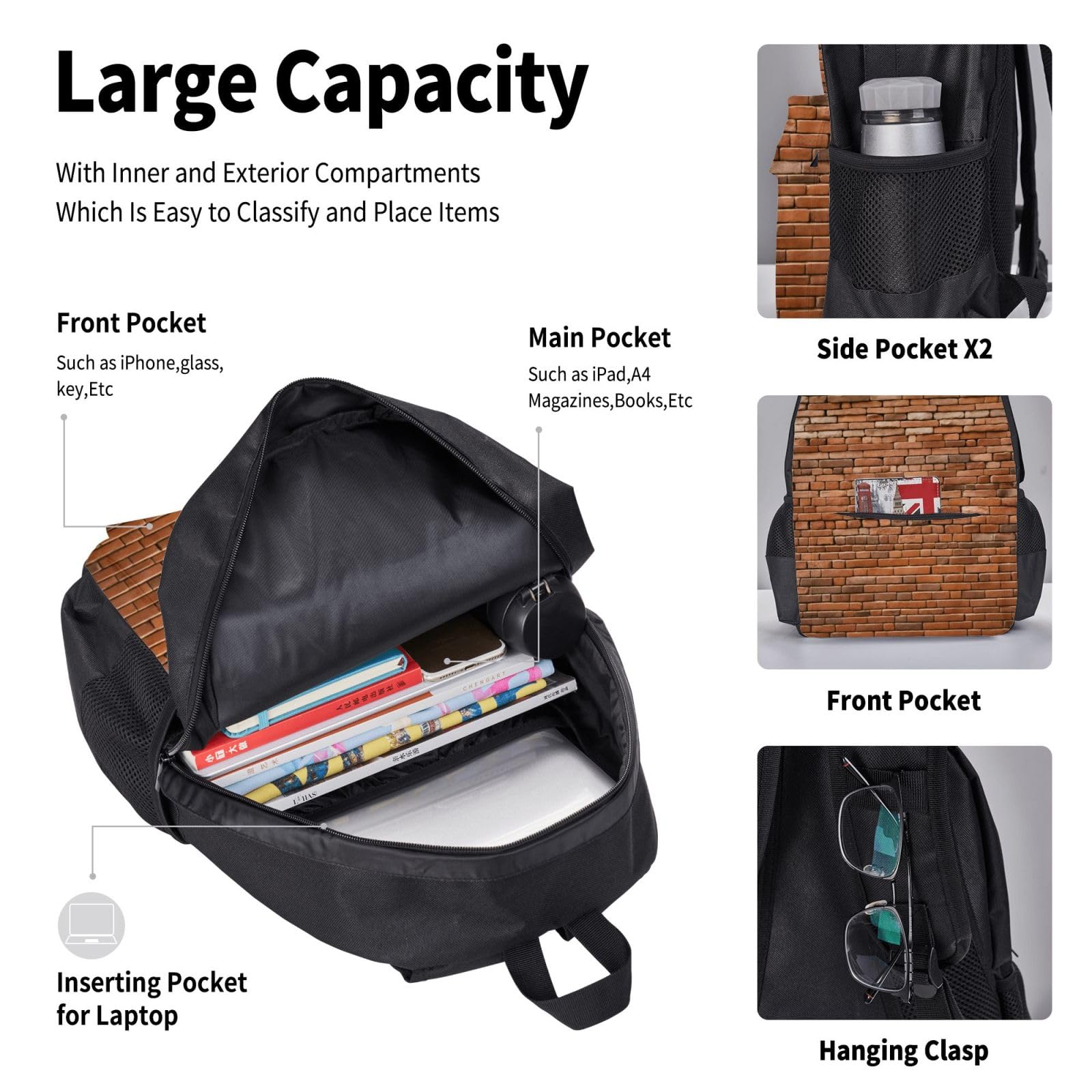 Zaino, borsa portapranzo, astuccio, set da 3 pezzi, per lavoro e