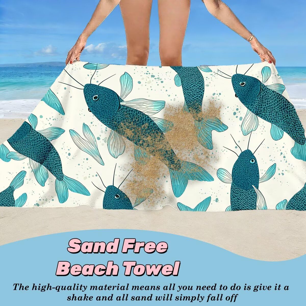 Toalla Playa 100x220 cm, Toalla Gimnasio Microfibra Secado Rapido, Juego de 2 Antiarena Toallas de Playa, Ligera Compacta Toallas Microfibra Grande para Viaje, Regalo Hombre Regalo Mujer (Pez) -5143