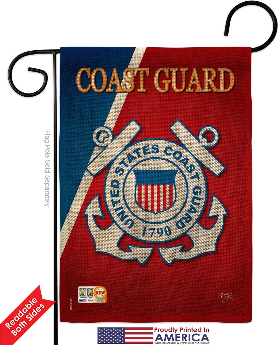 Coast Guard Burlap Garden Flag Set with Stand Armed Forces USCG Semper Paratus United State American Military Veteran Retire Official Small Gift Yard House Banner Double-Sided Made In USA 13 X 18.5