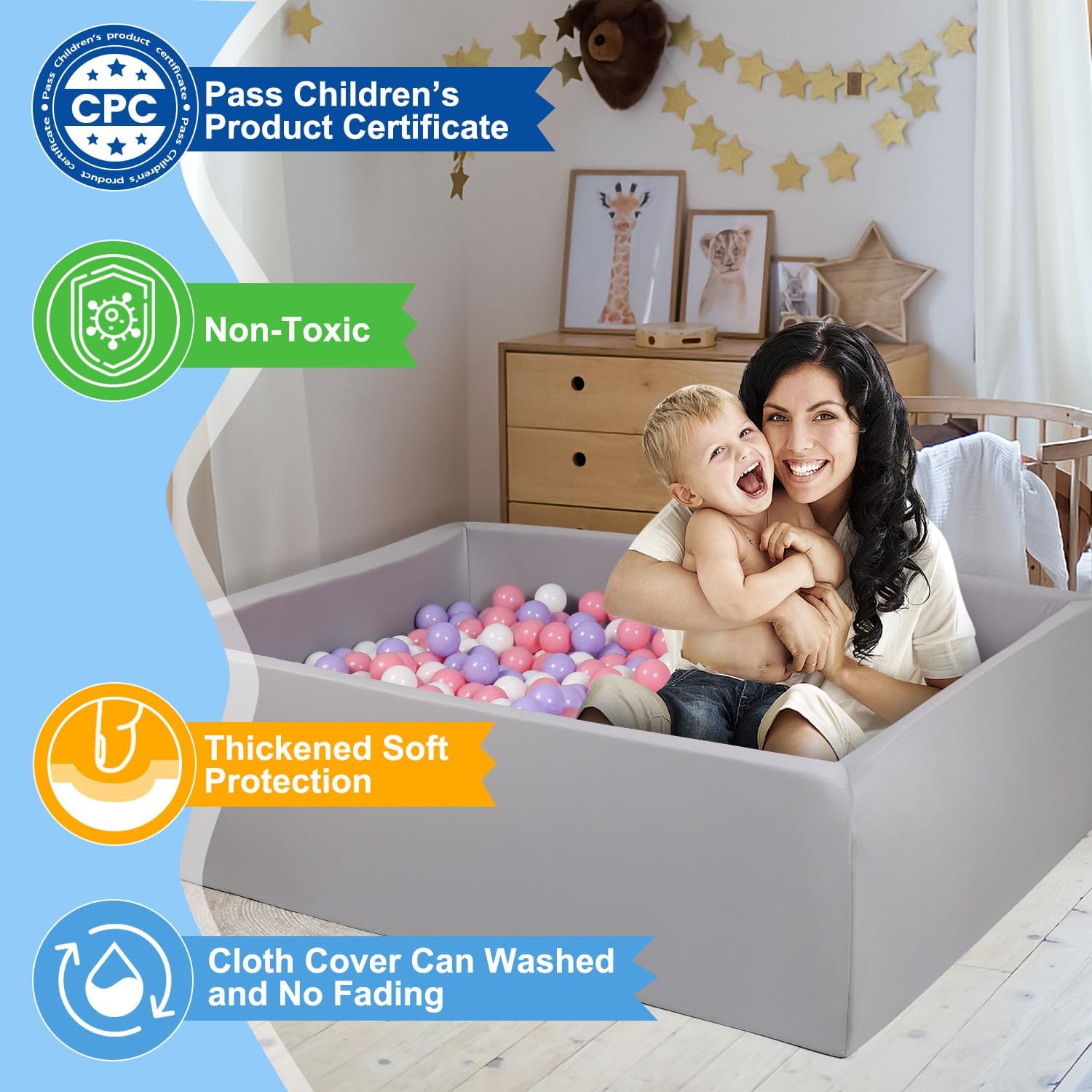Foam Ball Pit for Children Toddlers, 47 Inch Rectangle Kids Ball Pool, Soft Ball Pit Large Size, Ideal Gift for Children Indoor and Outdoor Game (Balls NOT Included) Light Grey