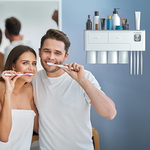 Miniatura 3 de VUNKQU Toothbrush Holder Wall Mounted, 4 Cups Toothbrush Holders with Toothpaste Dispenser Toothbrush Holder for Bathroom Automatic Tooth Pastetooth