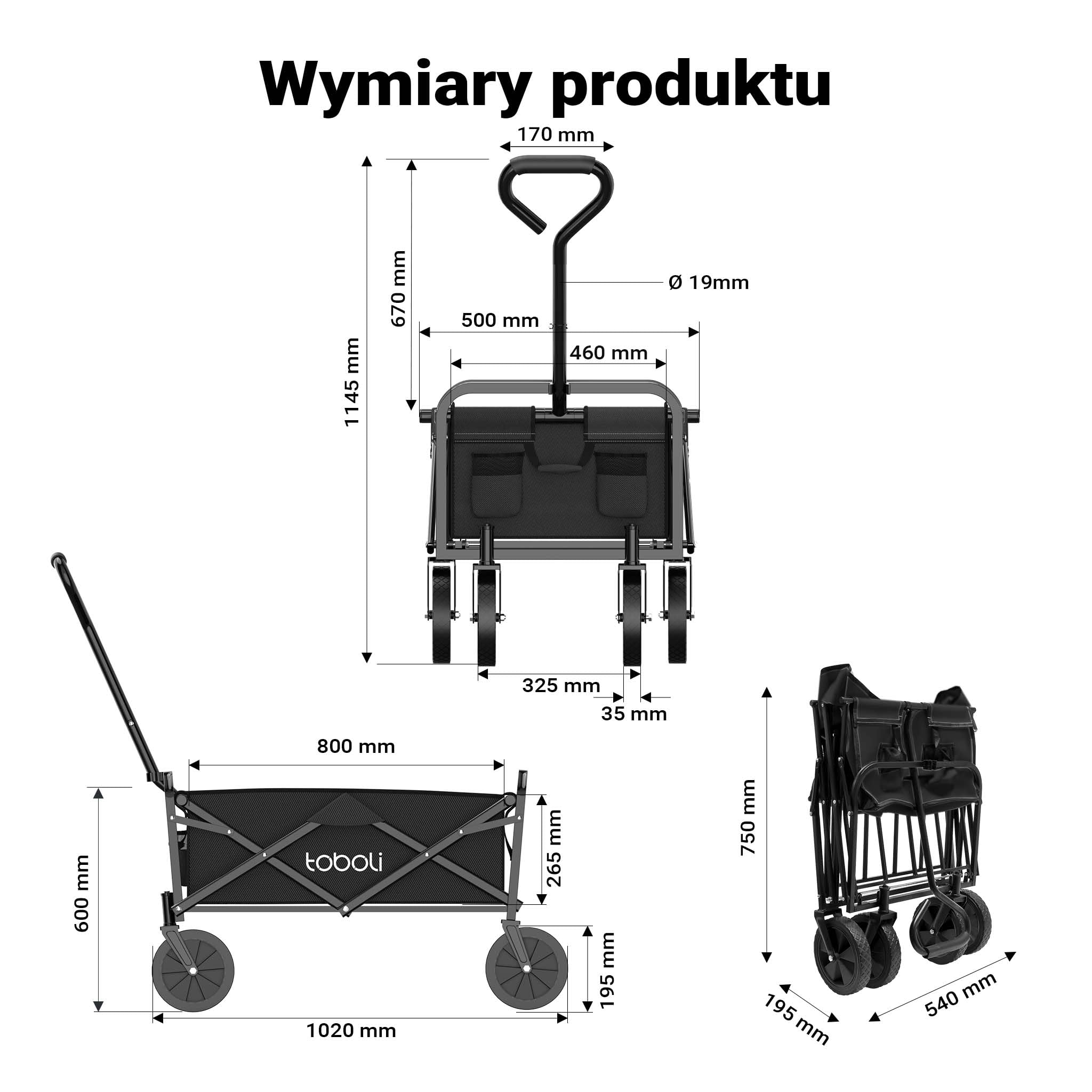 Składany wózek transportowy z uchwytem do 100 kg, kompaktowa przyczepka kempingowa i towarowa, solidny wózek plażowy, turystyczny i ogrodowy