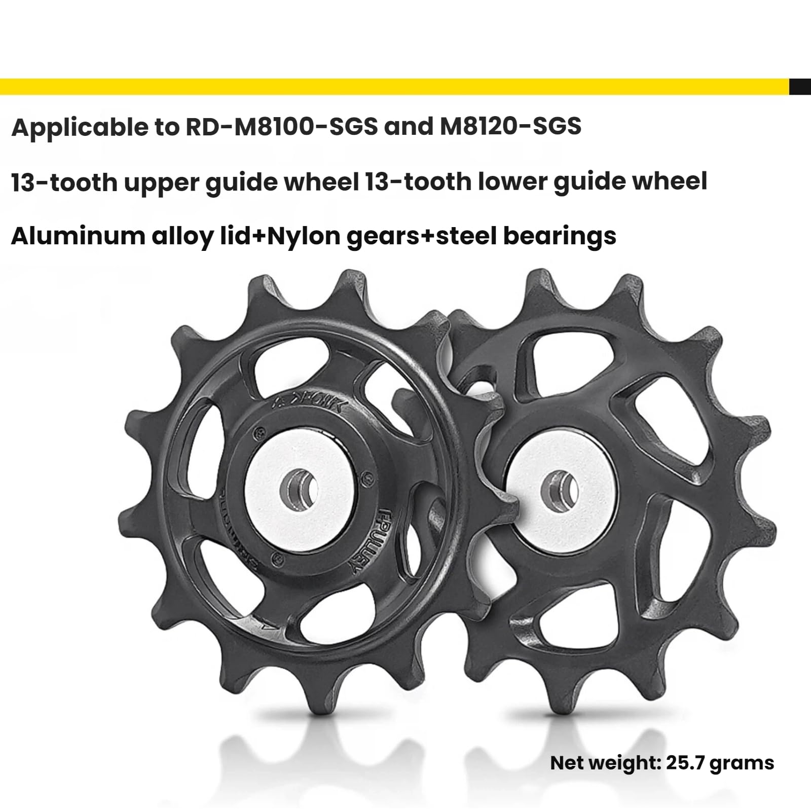 Juego de ruedas de polea de desviador trasero para bicicletas de montaña RD-M8100-SGS y M8120-SGS, 13 dientes, nailon con tapa de aleación de aluminio y rodamientos de acero