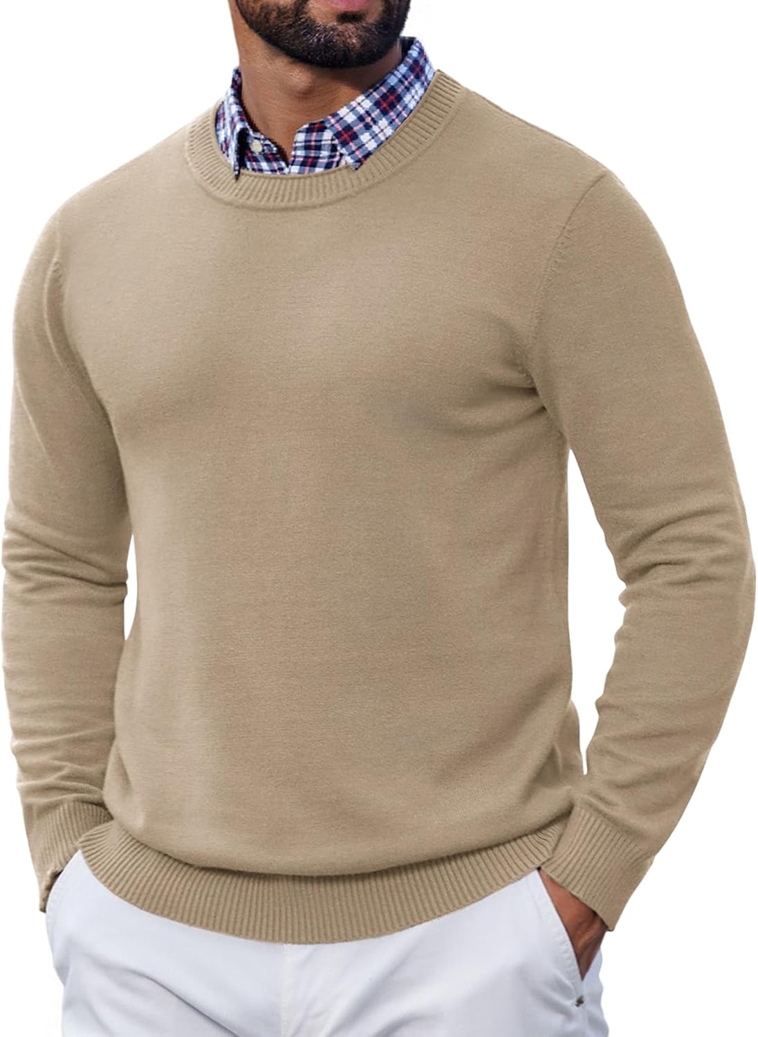 COOFANDY Mens Crewneck Sweater Pullover Knit Sweater Lightweight Sweaters with Ribbing Edge