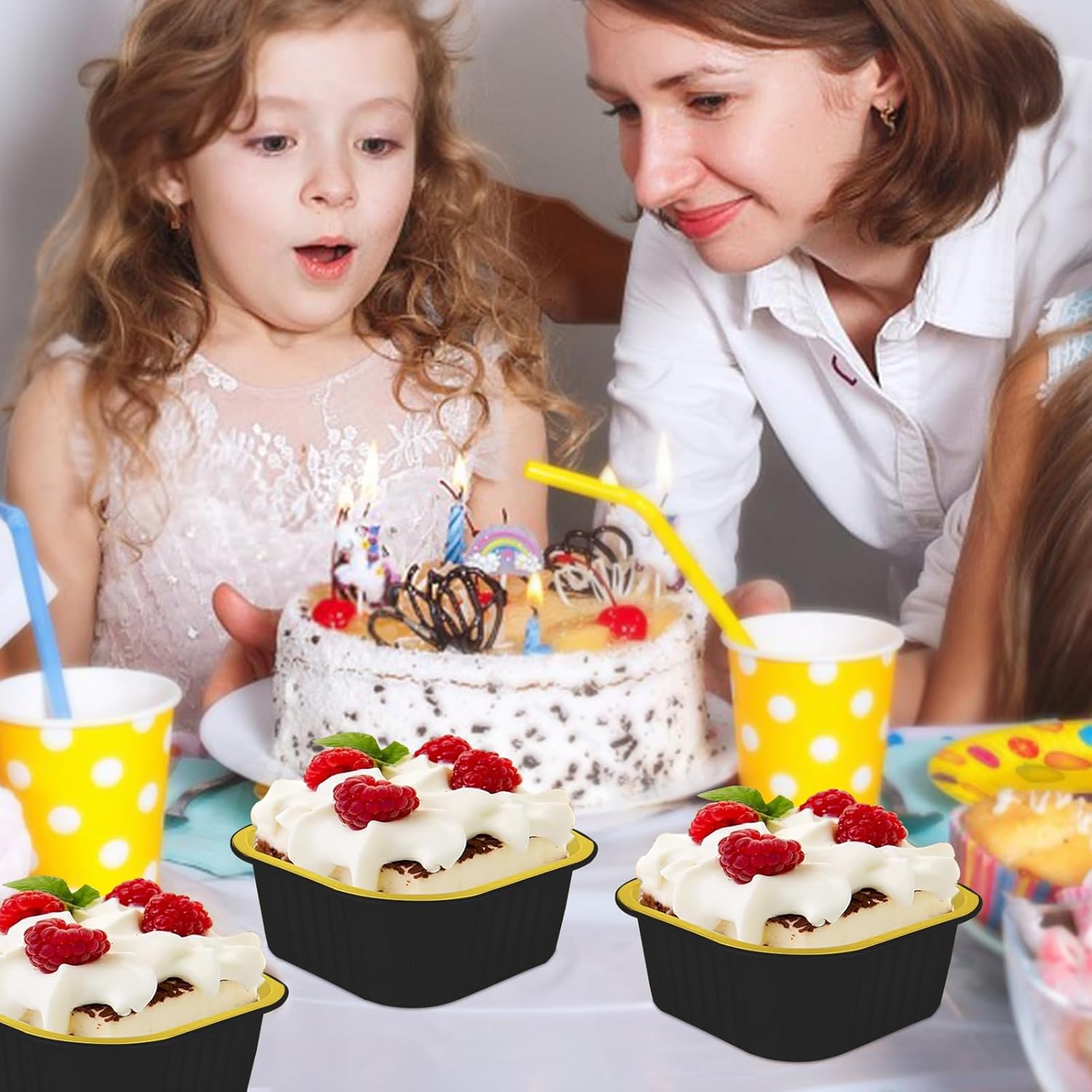 Mini Cake Pans With Lids 5oz, 50 Pack Mini Loaf Pans with Lids, Aluminum Foil Baking Cups, Disposable Square Brownie Baking Cupcake, Dessert Cups for Wedding, Birthday, Party, Picnics (Black) - Image 9