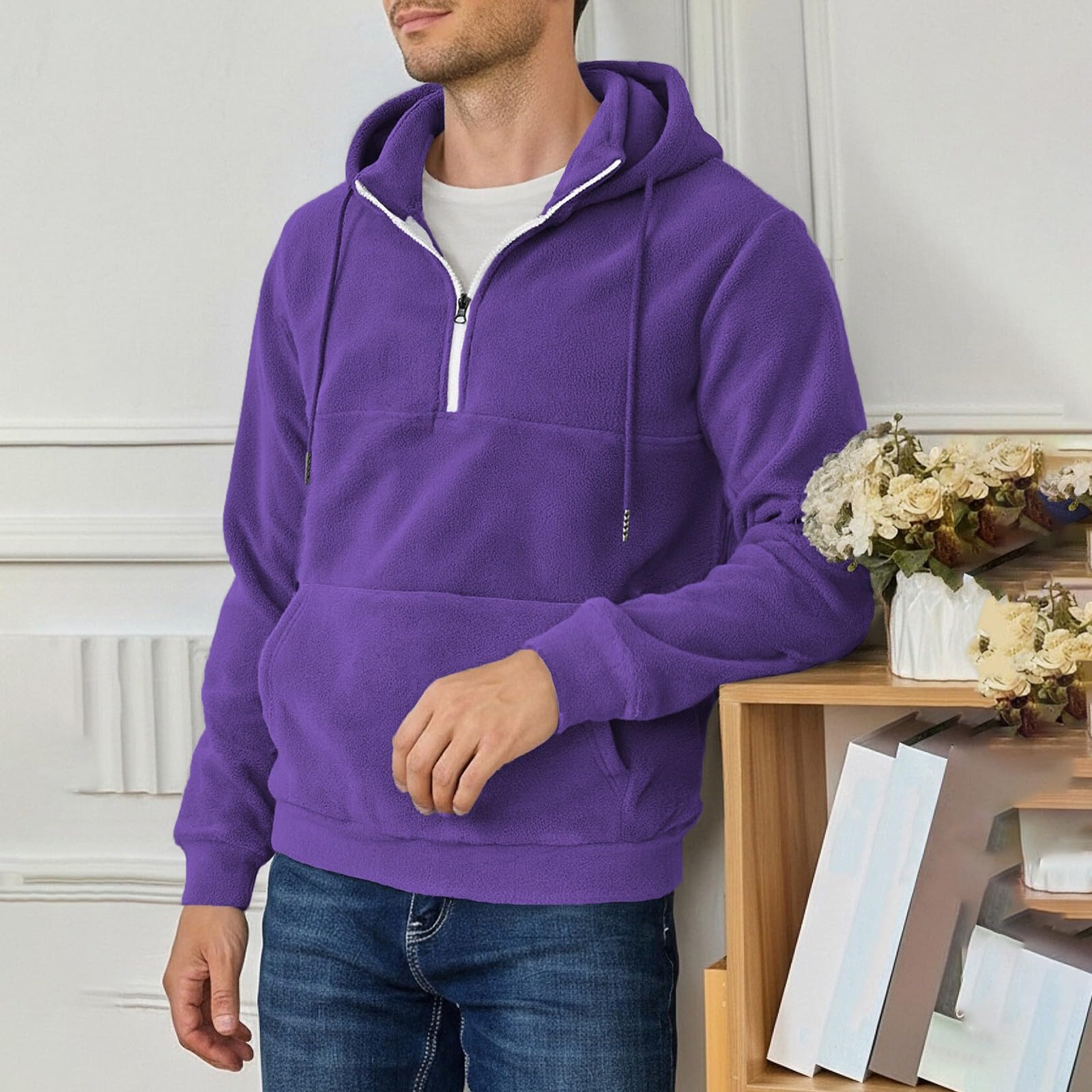 Ropa Anti UV Hombre Sudadera con Capucha Y Cremallera De Un para Hombre, Forro, Manga Larga, Estilo Oversize, Cálida, Bolsillo. Sudaderas Azul (Purple, XXL) Moto Protecciones Artículos