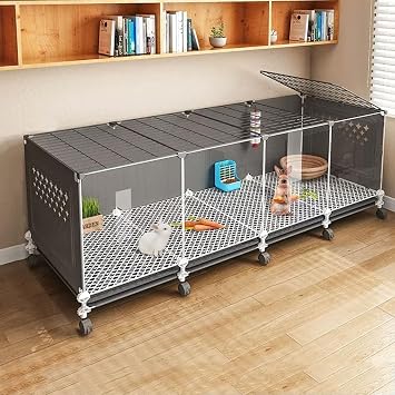 Indoor Rabbit Cunny Cage DIY Rabbit Hutch, Guinea Pig House, Transparent Front, Small Animals House for Rabbit Guinea Pig, with Pull-out TrayBlack,140cm