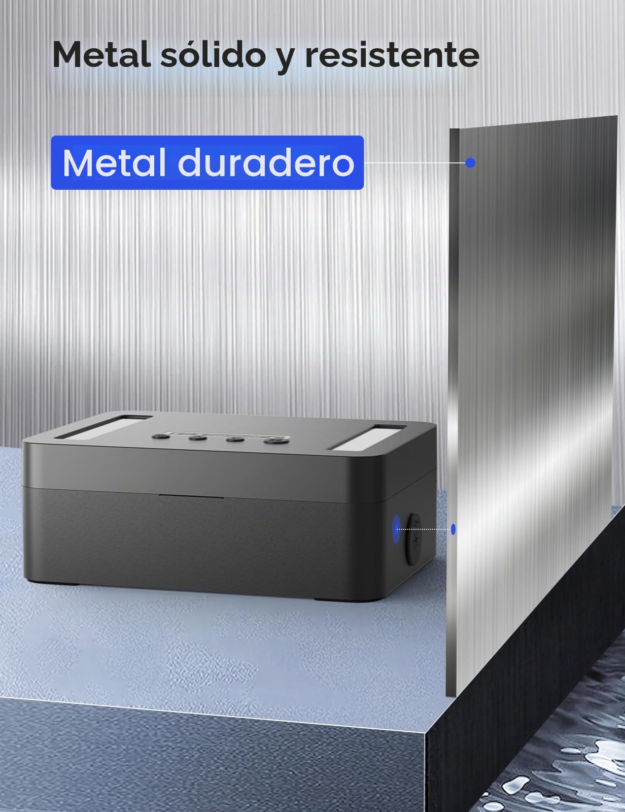 Caja Metálica con Temporizador y USB-C, Tamaño Pequeño | Bloqueo programable hasta 365 días, puerto USB-C, aviso sonoro y función de seguridad infantil.