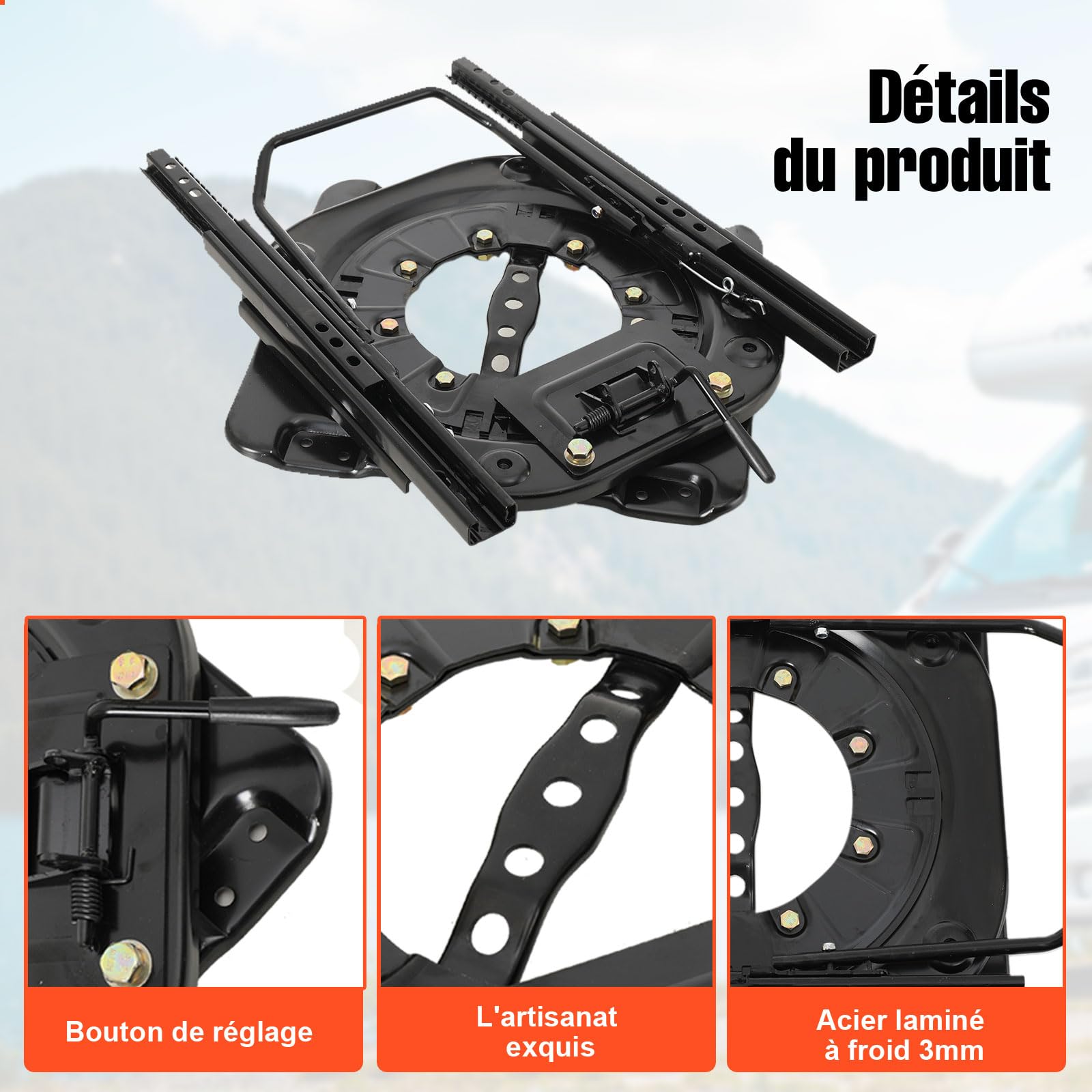 Base de Siège Rotative, Embase Pivotante Siege,Plaque dacier de Siège Lourd Rotatif à 360°, Plaque dacier 360° Rotatif, Réglable Carrousel pour Siège de Camping - Car