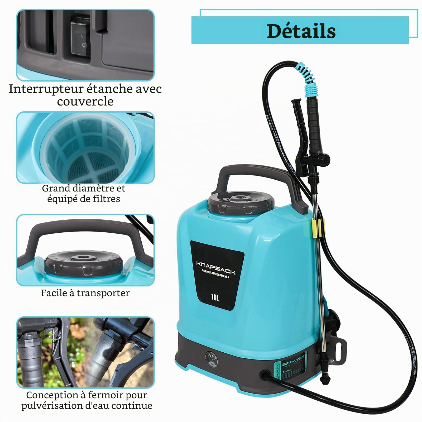 Pulvérisateur électrique à Batterie 10 litres Pulvérisateurs à Dos à Batterie Portables pour Plantes de Jardin Pulvérisateur à Pression 12V Rechargeable