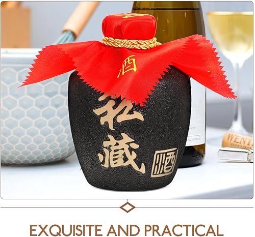 Miniatura 5 de Luxshiny Tarro de licor sellado con paño rojo y borla botella de vino chino de loza para almacenamiento y decoración del hogar