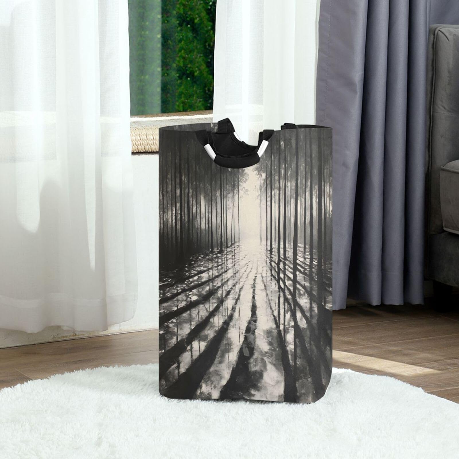 Jihqo Laundry Hamper Basket Black Forest Collapsible Nursery Storage Bin Waterproof Clothing Baskets for Home Bedroom Bathroom Washing Room