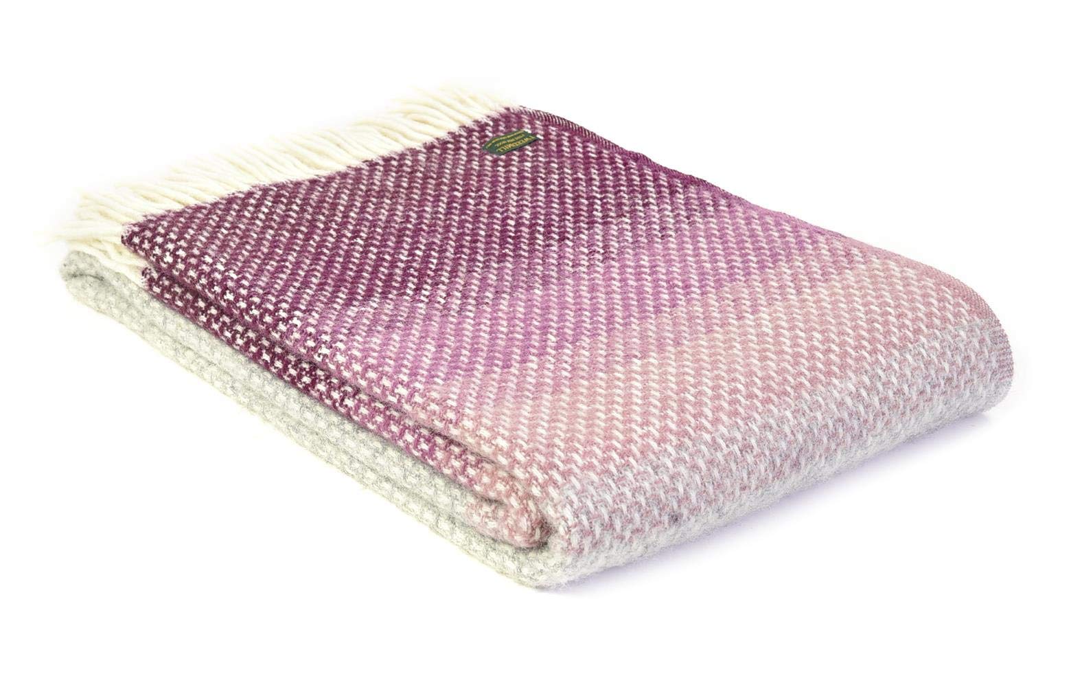 Tweedmill Rosewood Pink Textiles Ombre Pure New Wool Blanket Throw - British Made