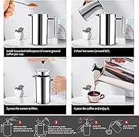 Vista 4 de Cafetera de prensa francesa, prensa de café aislada de acero inoxidable de grado 304 con 2 pantallas adicionales con 1 termómetro, 34 onzas
