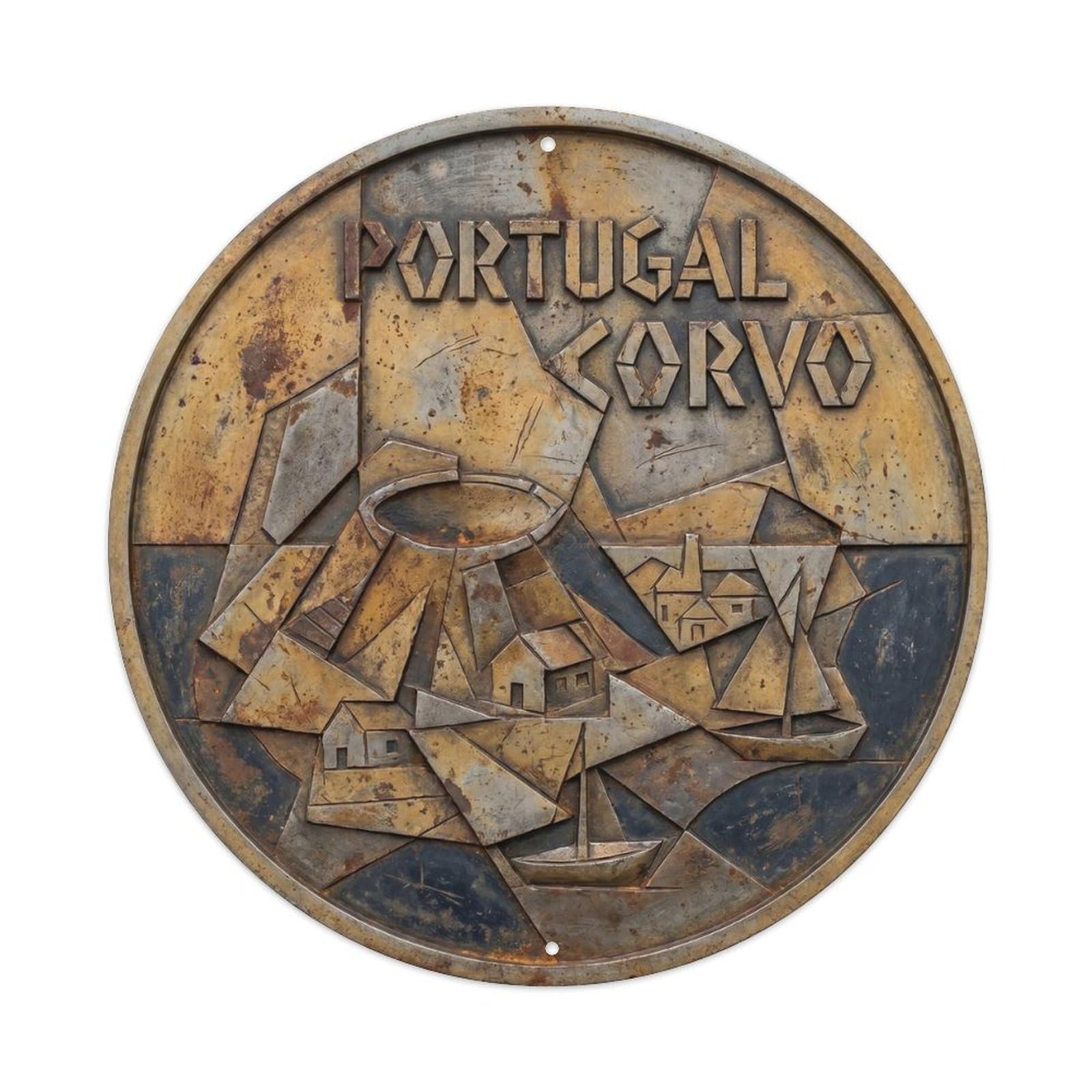 Corvo Smallest Portuguese Modern Cubist Classic Scenery Metal Tin Sign