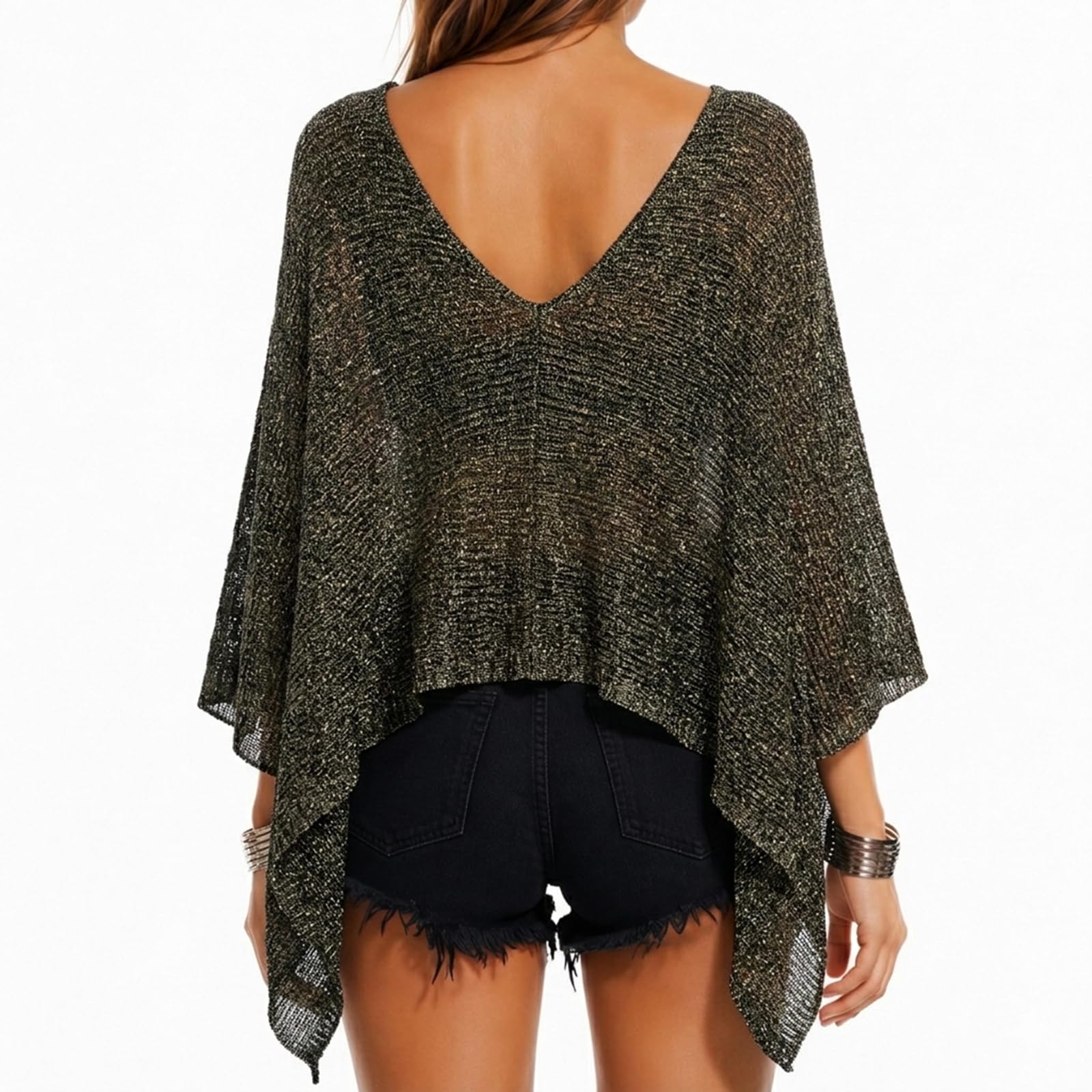Okdance Durchsichtiger Poncho für Damen, Strandtuch, locker, durchsichtig, asymmetrisch, trendig, leicht, Sommer, One-Shoulder-Stil, Boho, Strand, Urlaub, Cape Top