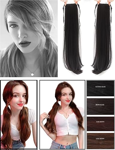 Miniatura 3 de 2 piezas de peluca de cola de caballo con lazo, extensión de cabello largo y lacio, cosplay, cola de caballo, cola de caballo, cola de cerdo,