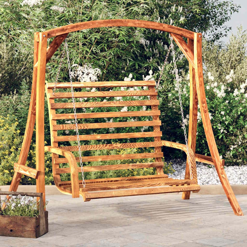 Panca a Dondolo in Legno Massello Curvato Finitura Teak 126x63x92 cm