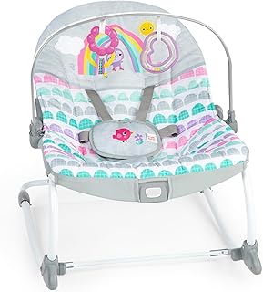 Bright Starts Rosy Rainbow Infant to Toddler Rocker with Vibrations, Baby Seat for Girl or Boy, Newborn +