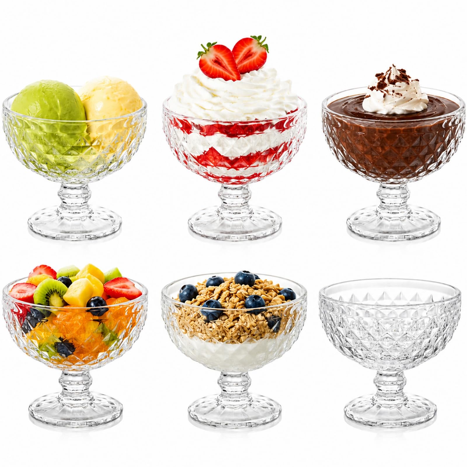 ZOOFOX Set of 6 Glass Dessert Bowls, 12 Oz Glass Ice Cream Sundae