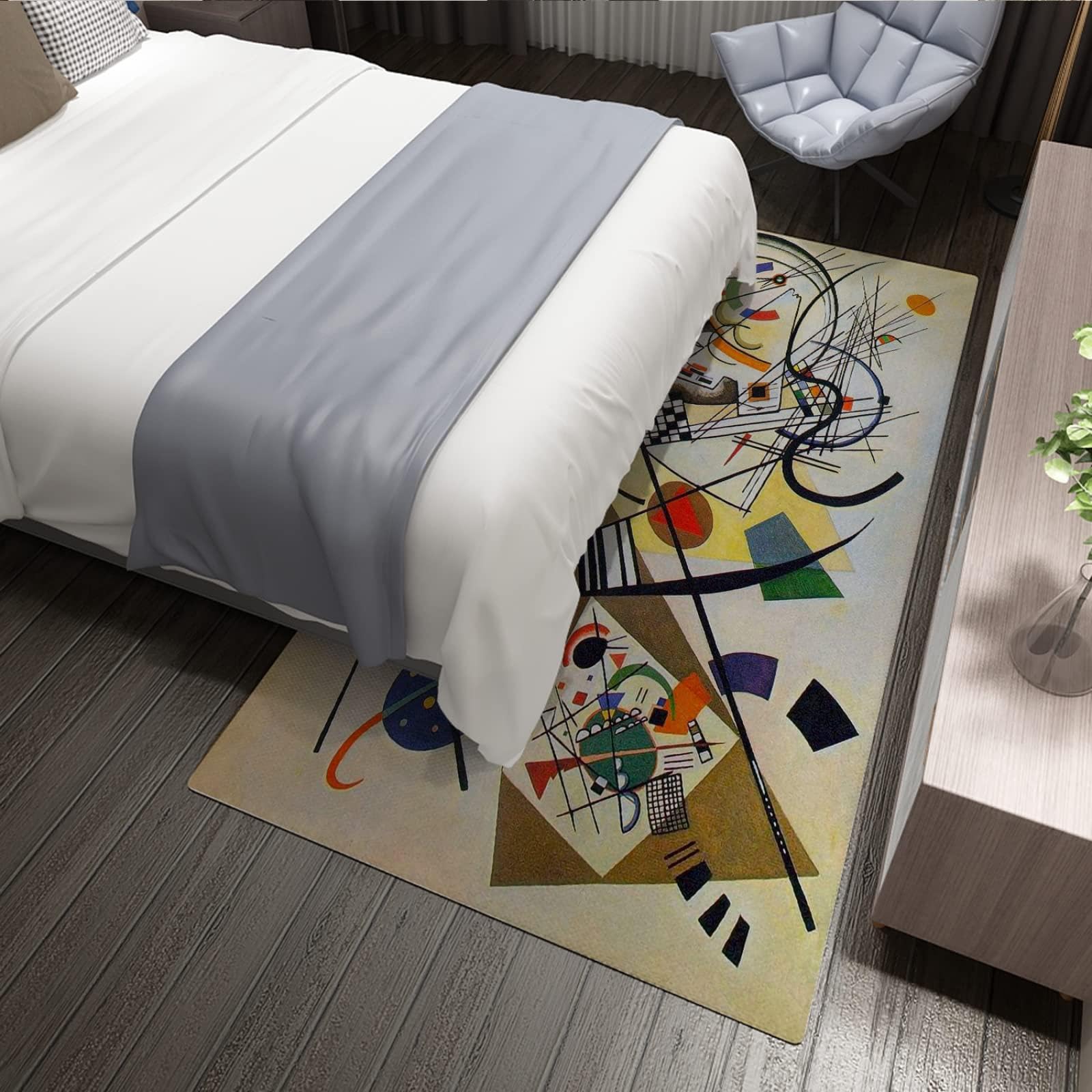 Art Abstract Expressionism Artwork Tapis de Salon 150x180cm Tapis Beige Intérieur, Tapis Abstrait Géométrique Figure, Antidérapant Doux Tapis de Sol pour Cuisine, Salle de Bain, Chambre