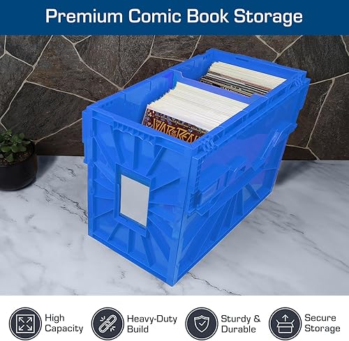 Miniatura 5 de BCW Contenedor corto para cómics, capacidad para 150 cómics, almacenamiento de plástico apilable, organizador sin ácidos, azul, individual