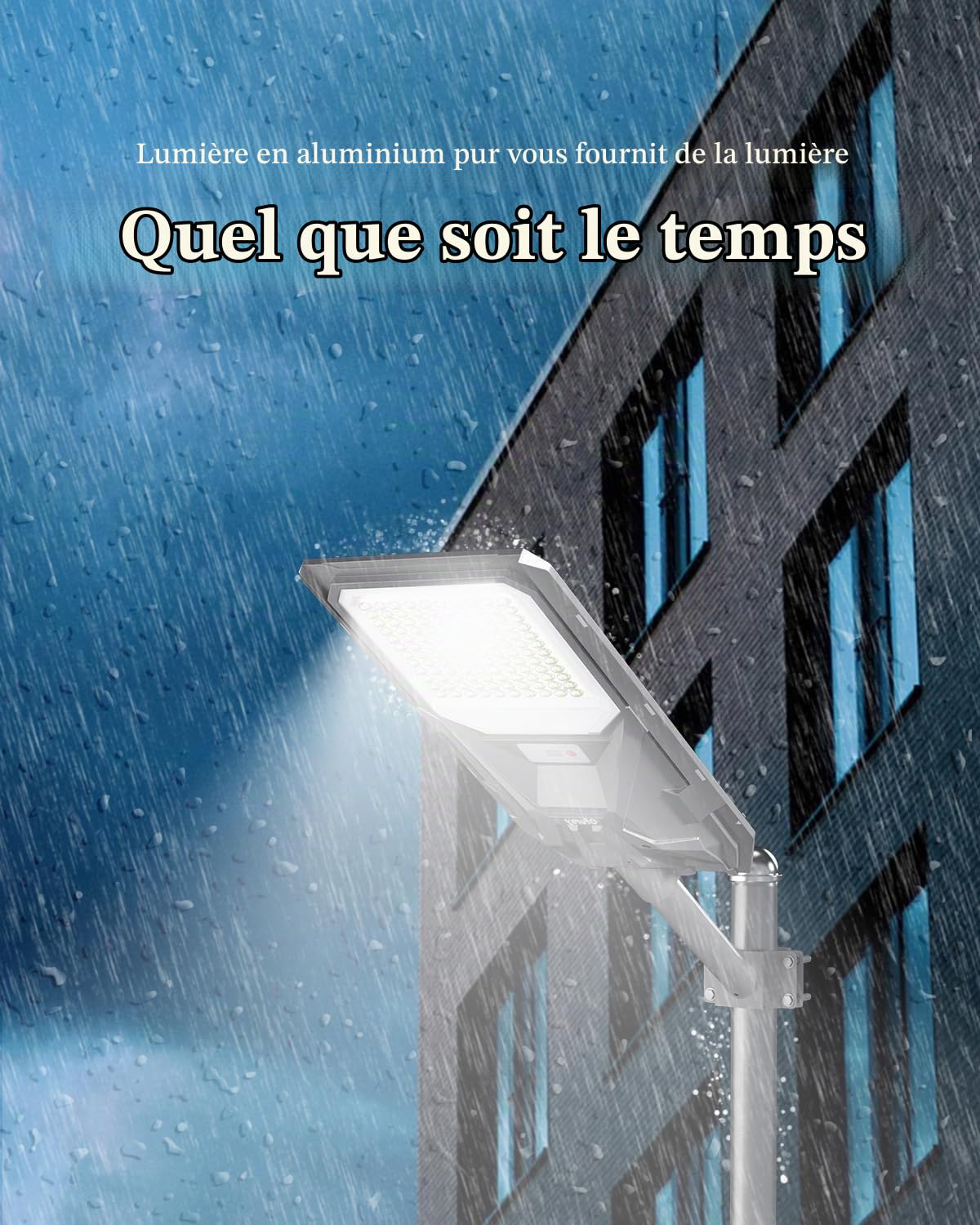 Ofuray Of-8000W Lampadaire Solaire Exterieur Puissant, 6500K Super Bright Projecteur Extérieur avec Detecteur de Mouvement, IP67 Étanche Eclairage Lampe Solaires pour Garage, Jardins, Cour