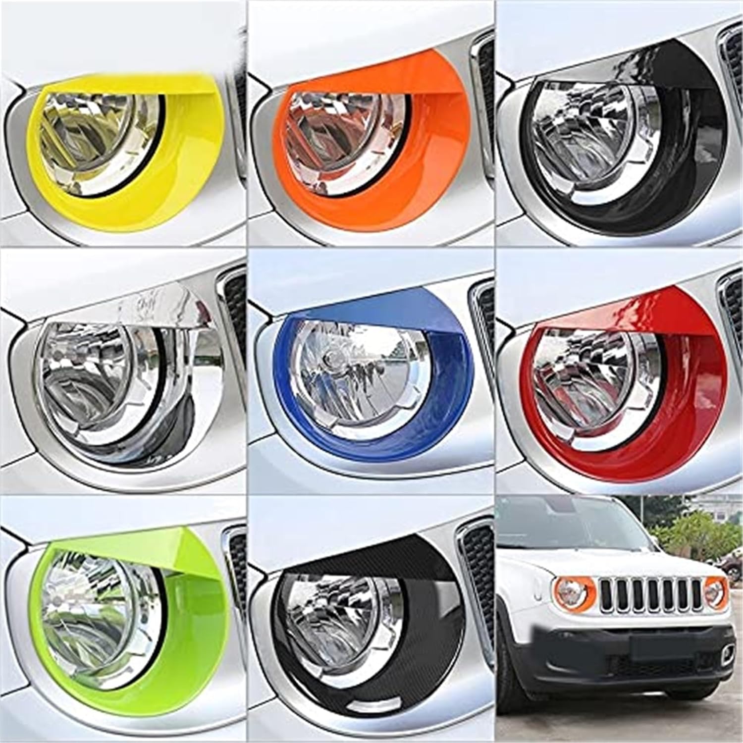 2 PCS Lamp Hoods Compatible for Renegade Stickers 2016-2018 Car Replacement Headlight Car Exterior (Red)(Orange)