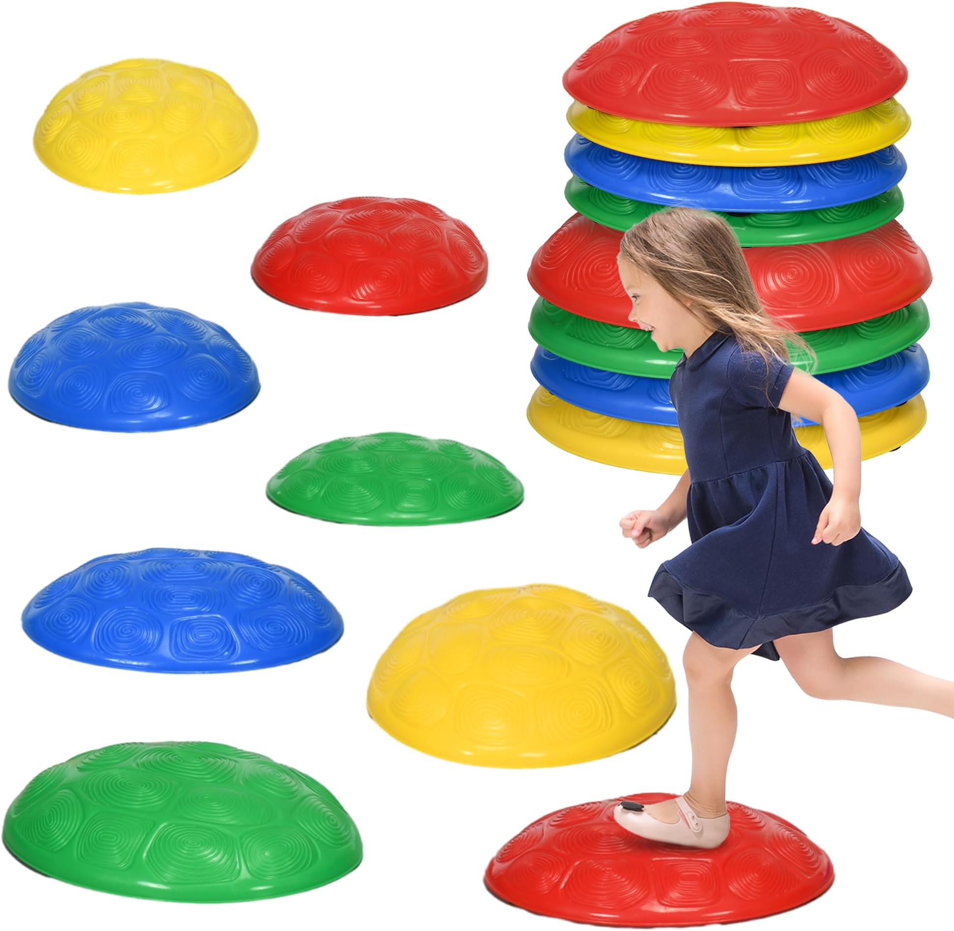 ZONEKIZ Stepping Stones Kids, 8PCs Balance River Stones with Non-Slip Mats, Indoor Outdoor Sensory Toys, Obstacle Course for Ages 3-8 Years, Stackable - Multicoloured