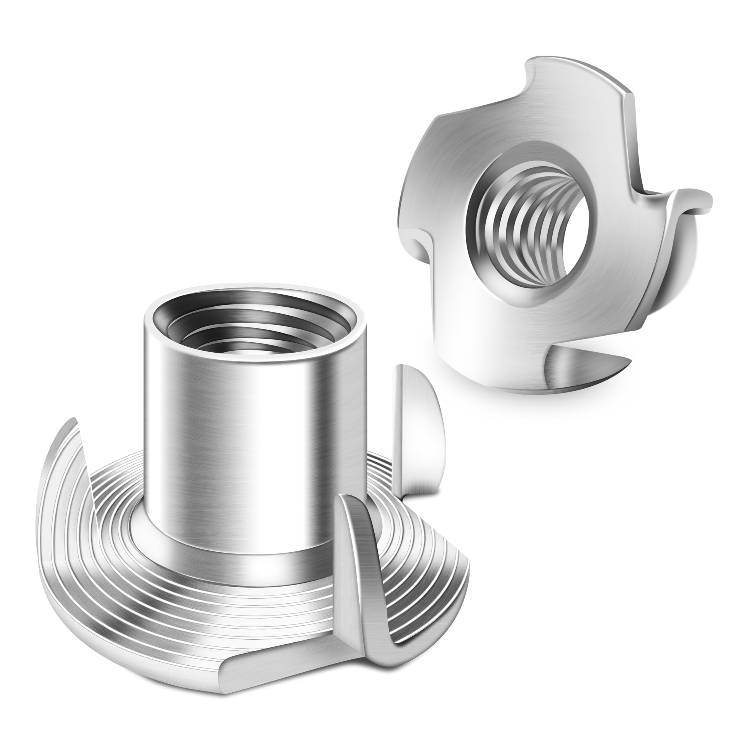 50Pcs 3/8"-16 T Nuts, 304 Stainless Steel T-nut, Four-jaw 3/8-16 Nut for Wood, 3/8 Nuts Home Hotel Outdoor Threaded Insertion, Polish Finish Hardware