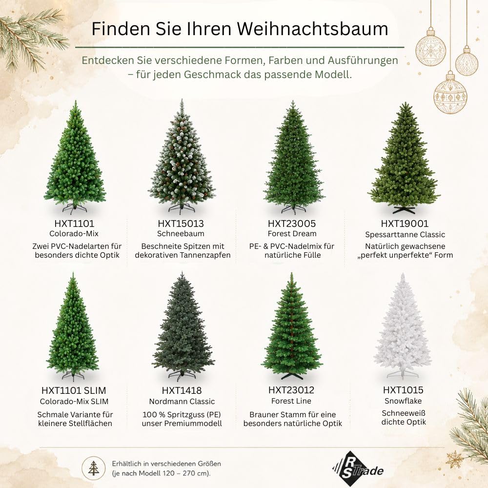 RS Trade Künstlicher Weihnachtsbaum 1015 Weiß 240 cm mit Metallständer, weißer Tannenbaum, künstlicher Christbaum, Kunstbaum Weihnachten, einfacher Aufbau, schwer entflammbar, für Allergiker geeignet