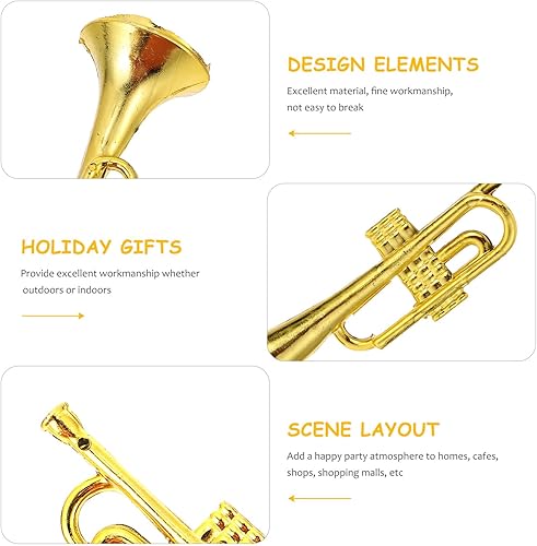 Miniatura 7 de Toddmomy 12 adornos de instrumentos musicales de Navidad, mini trompeta dorada, adornos colgantes de Navidad para decoración de árbol de Navidad