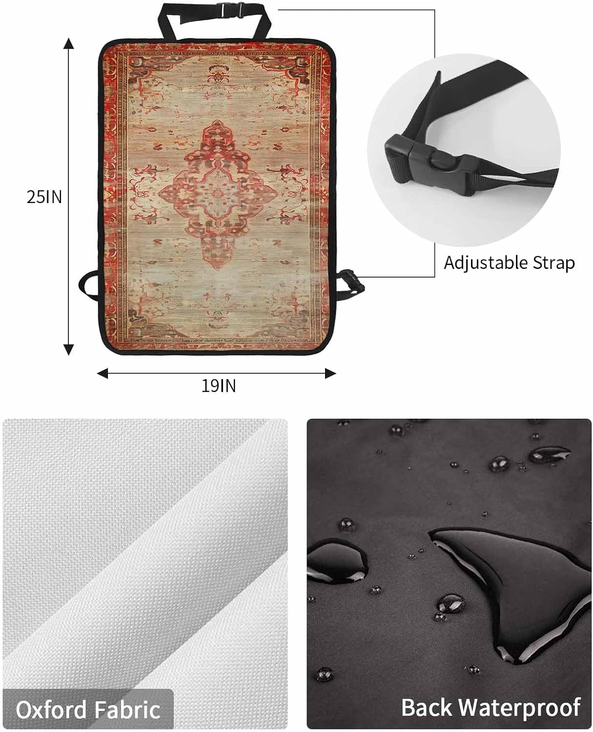 T&H XHome Car Seat Protector, 2 Pack Kick Mats Back Seat Protector Classic Medieval Retro African Patterns Waterproof Backseat Cover for Kids Universal Fit Automotive Interior Protectors