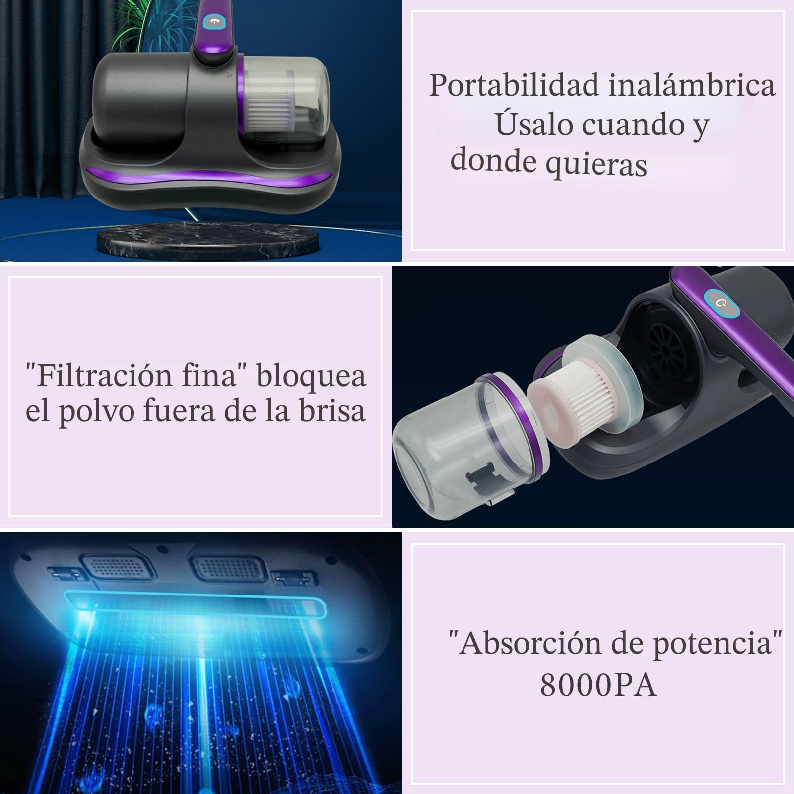 Aspirador de ácaros de 100 W, para colchones, antiácaros, aspiradora con luz UV y depósito Permanente para colchones, sofás, Almohadas, alfombras y Otros Tejidos