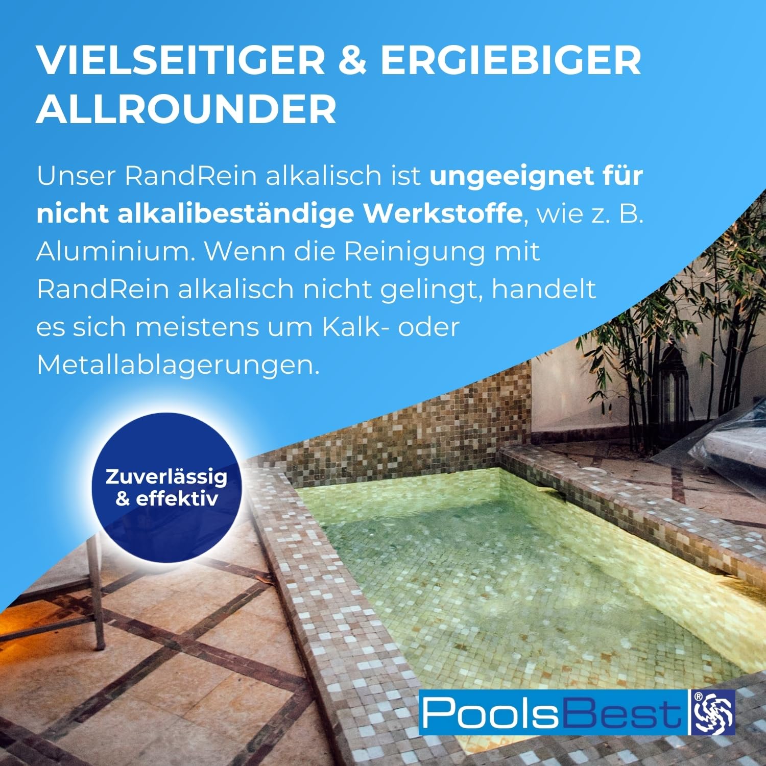 PoolsBest Randreiniger Super 1L I hochkonzentrierter Pool Randreiniger I materialschonender Oberflächenreiniger I alkalischer Reiniger auch für Whirlpool & Planschbecken
