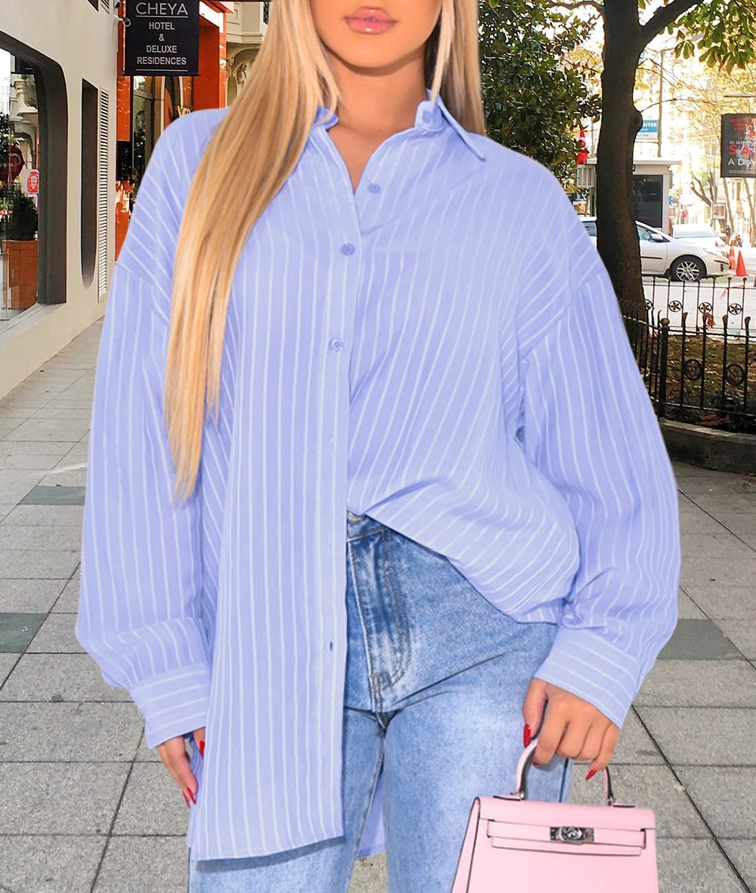 Women's Button Down Shirts Striped Dress Shirt Long Sleeve Collared Casual Blouses Tops - Image 5