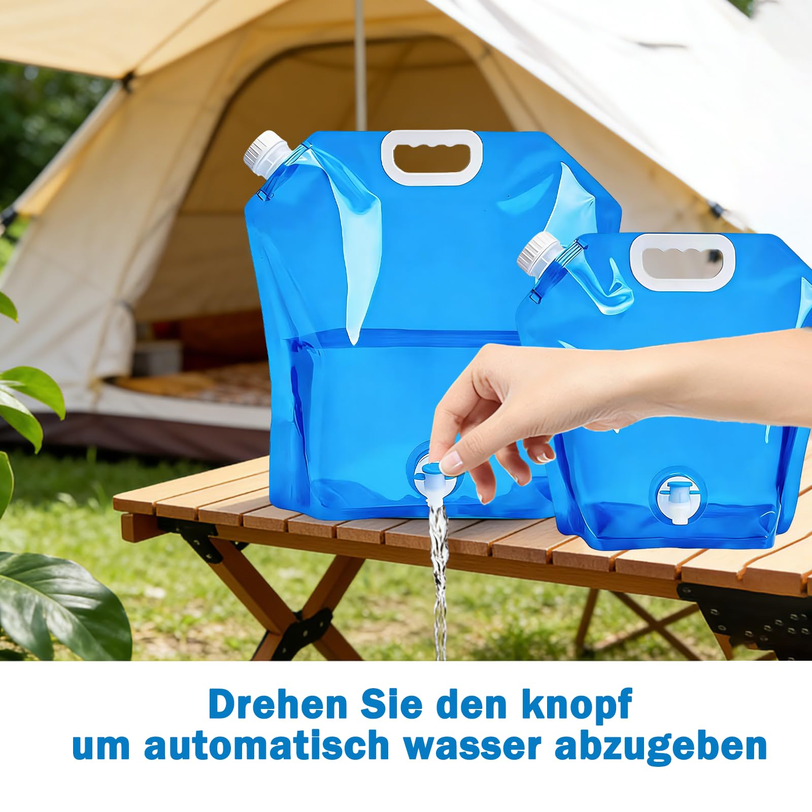 2 Tanica Acqua Con Rubinetto Pieghevoli Set,Tanica Acqua Campeggio 10l/5l,Taniche Per Acqua Con Moschettone E Corda Per Sospensione ,Contenitori Richiudibili Per Festival E Accessori Da Camper