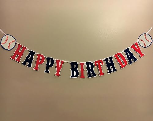 Miniatura 5 de Cartel de feliz cumpleaños de béisbol, azul marino, rojo, blanco, decoración de fiesta de cumpleaños de béisbol