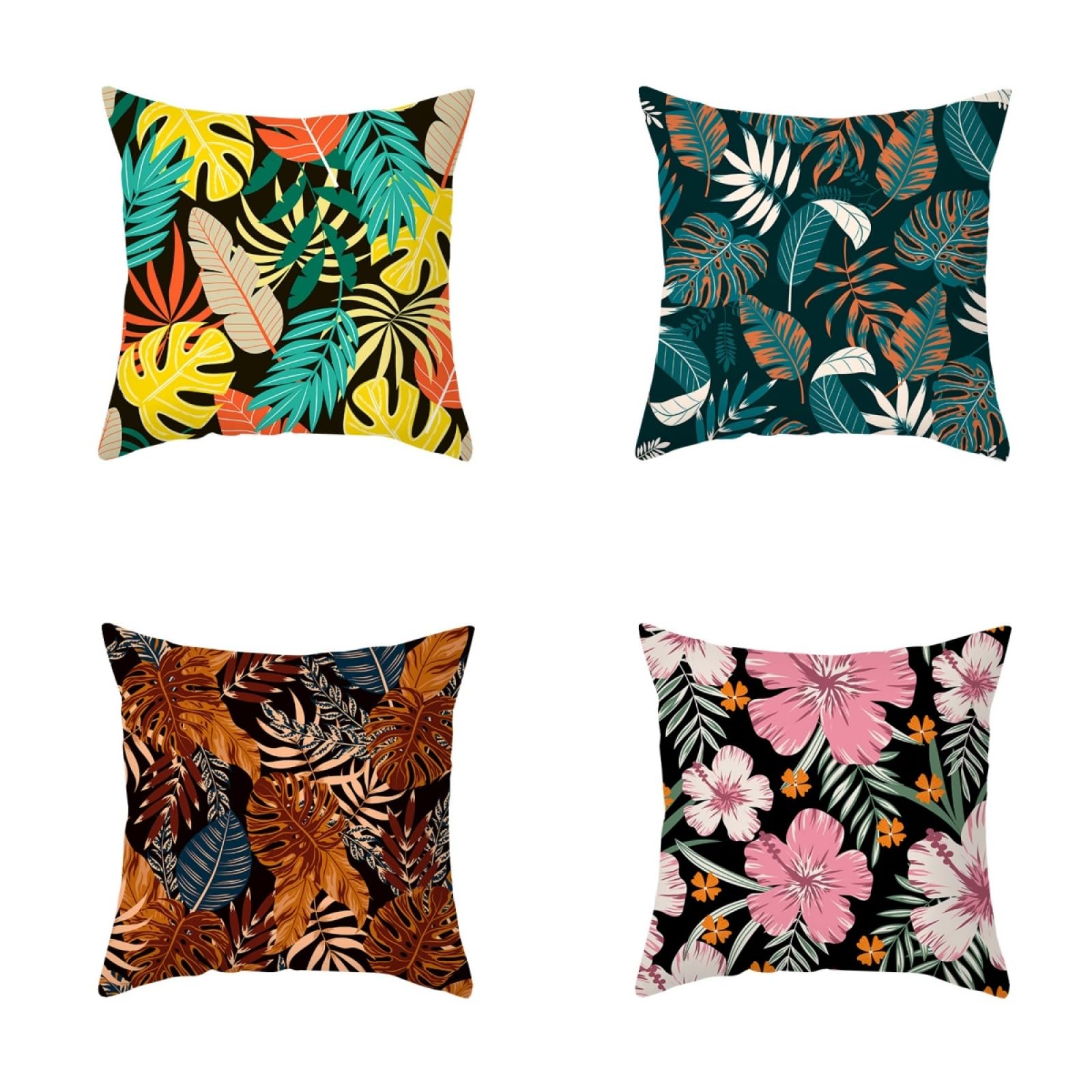 Pillow Cases 4 Pack Colorful Leaves Cushion Covers Soft Linen Cushions with Covers Included Washable Sofa Cushions with Invisible Zip Pillowcase Pillow Cover Breathable Cushion Cover 40x40cm