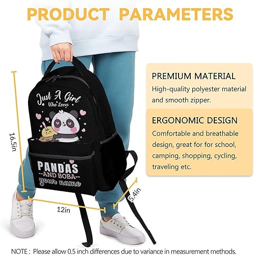 Miniatura 3 de Mochila Panda para niñas y niños, mochilas negras de 16 pulgadas para la escuela, bonita bolsa ligera y duradera para niños, Panda1-2, Personalizado