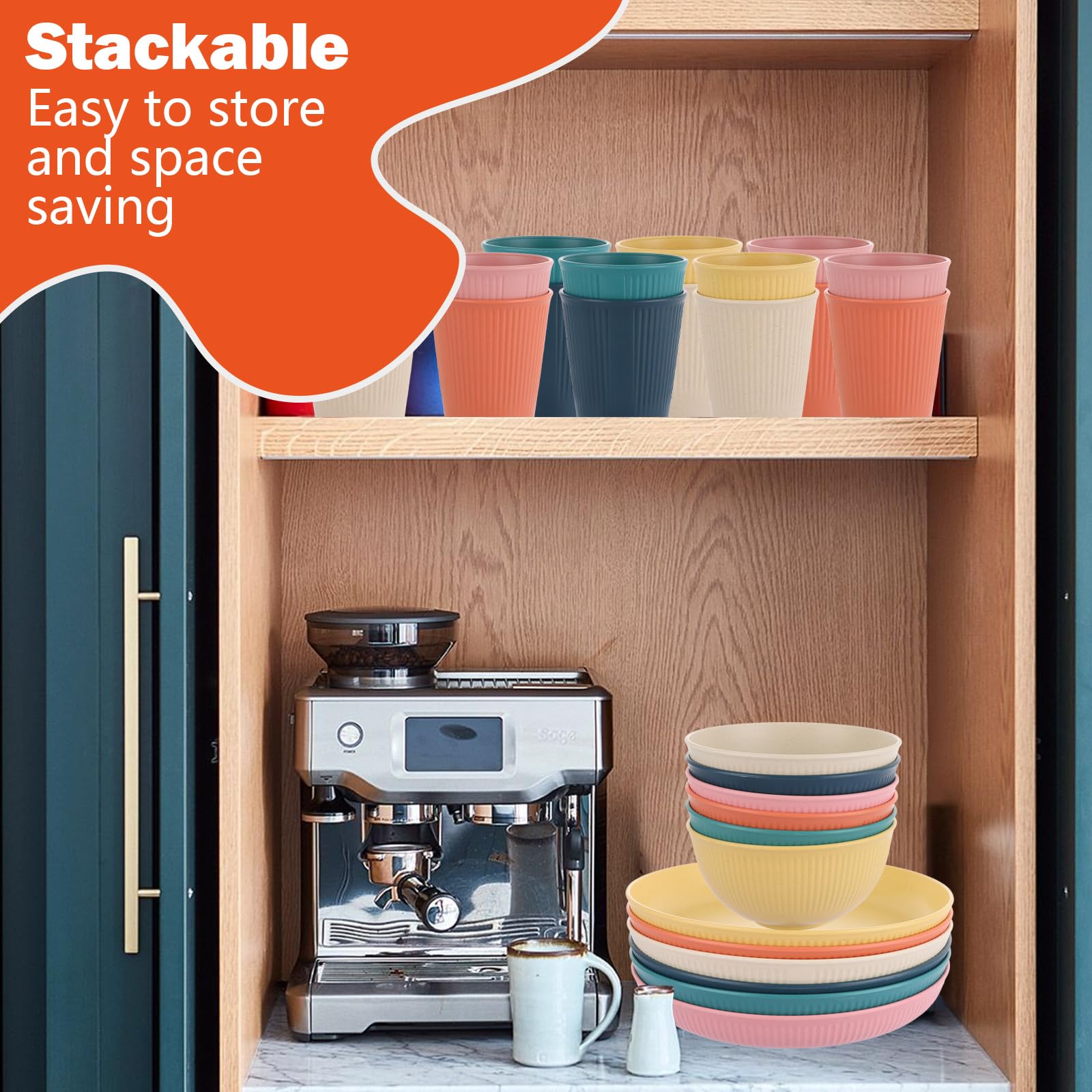 Lot de 18 assiettes et bols en plastique incassable - Pour camping, pique-nique, fête, micro-ondes et lave-vaisselle
