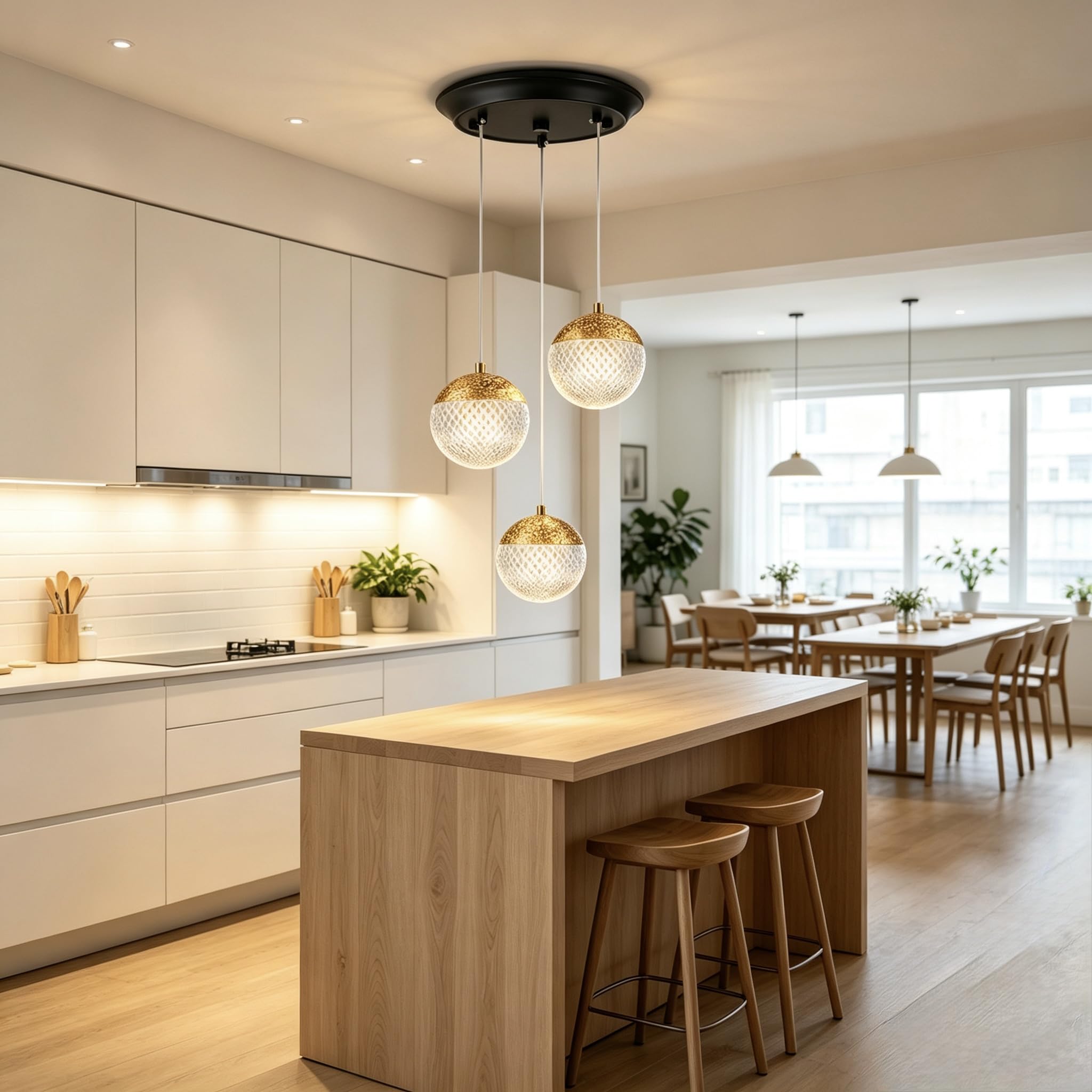 Suspension Luminaire 3 lampes,G9 luminaire plafonnier 3 spot LED,Lampe suspendue Éclairage moderne Chandelier globe réglable pour la maison Cuisine Chambre à coucher Salon Salle à manger,doré