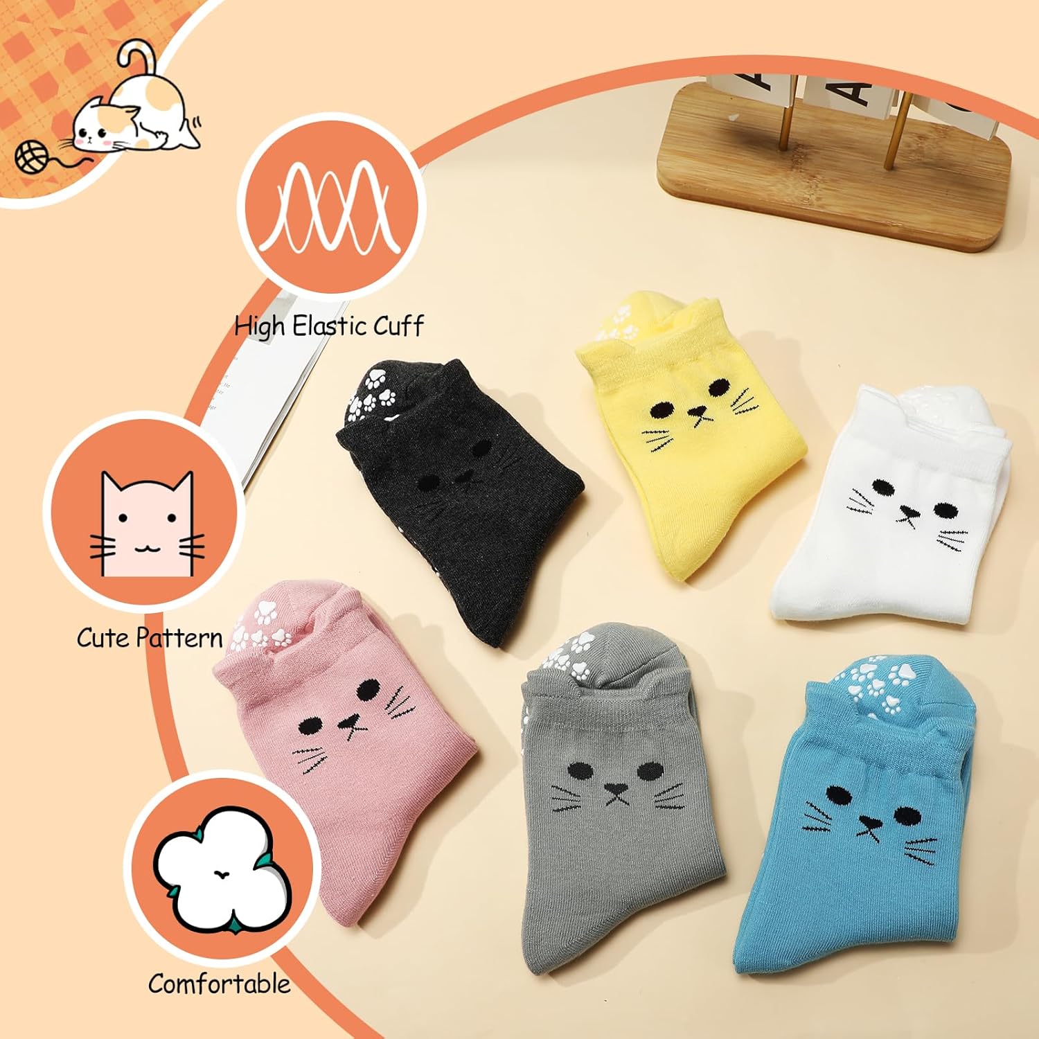 6 Pair Cat Paw Pilates Socks for Women, Cute Non Slip Sock for Yoga Barre Workouts Fitness - Image 4