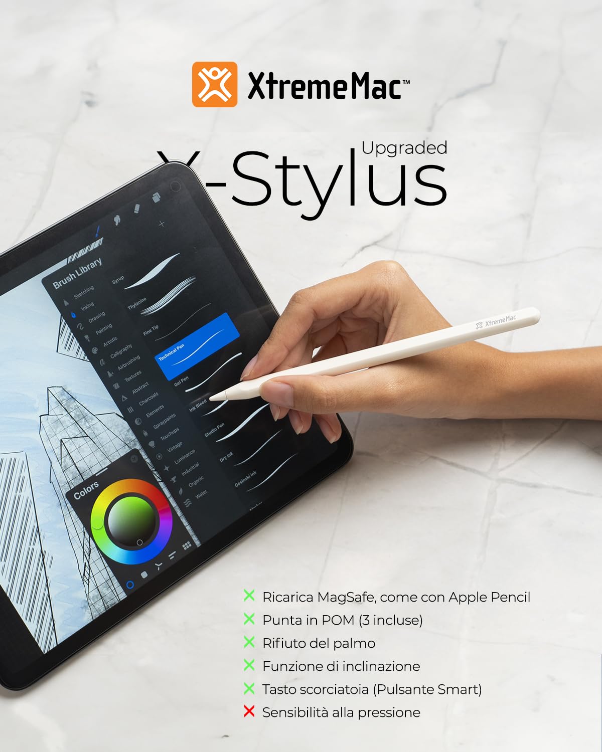 XtremeMac X-Stylus: penna di ricarica wireless aggiornata, compatibile con iPad Pro (12,9" e 11", Gen 1-6), iPad Air (Gen 4-5), iPad Mini 6