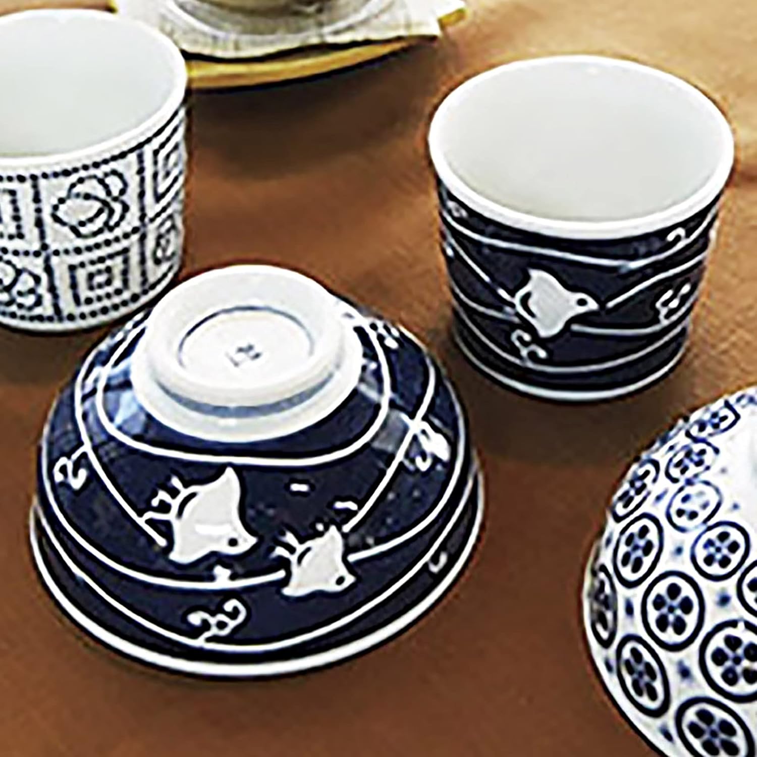 浜陶 Indigo Houndstooth Rice Bowls, Set of 5